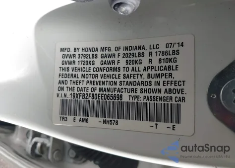 2014 Honda Civic Ex from USA, damaged, VIN 19XFB2F80EE065698